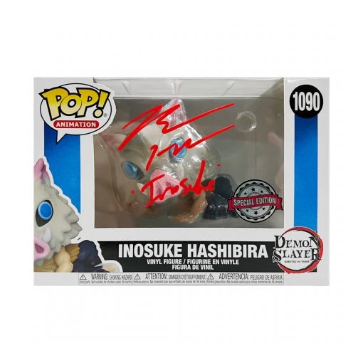 TOY TOKYO Funko Pop! Animation: Demon Slayer - Inosuke Hashibira #1090 (Red Color) Signed By Bryce Papenbrook